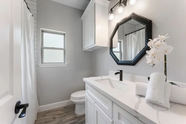 a bathroom with a toilet a sink and mirror