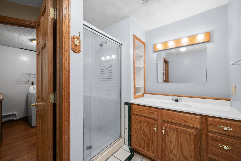207 Amber Lane Geneseo, IL 61254 - Photo 42 of 57 a bathroom with a sink a mirror and a shower