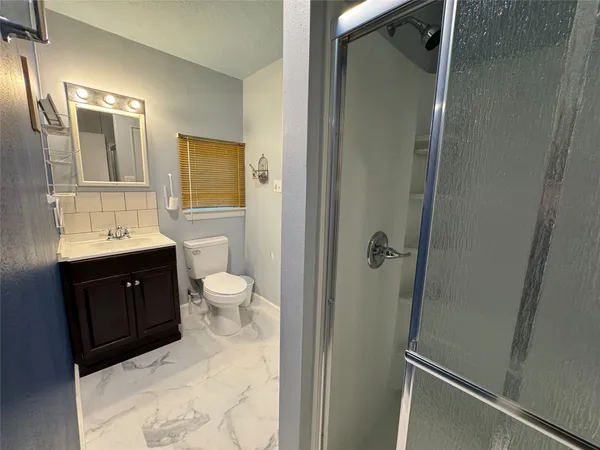 a bathroom with a toilet a sink and mirror