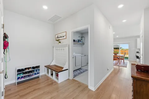 a workspace with furniture and a window