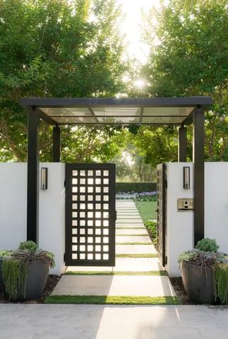 an aerial view of a house with a garden