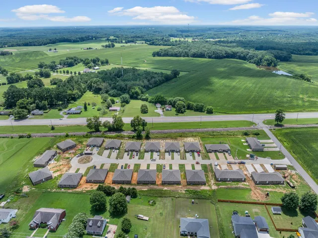 a view of a city with a garden