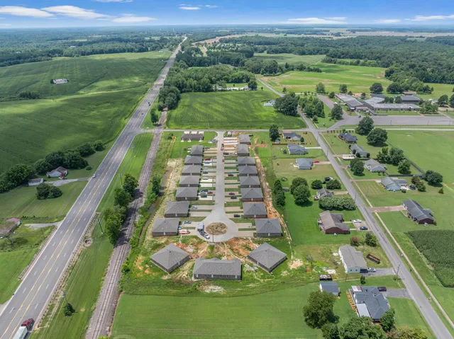 a view of a city with garden
