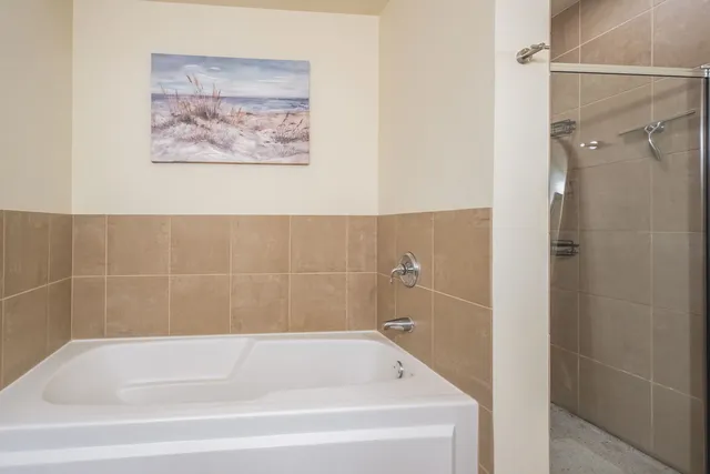 a bathroom with a bathtub