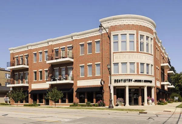 a front view of an apartment building