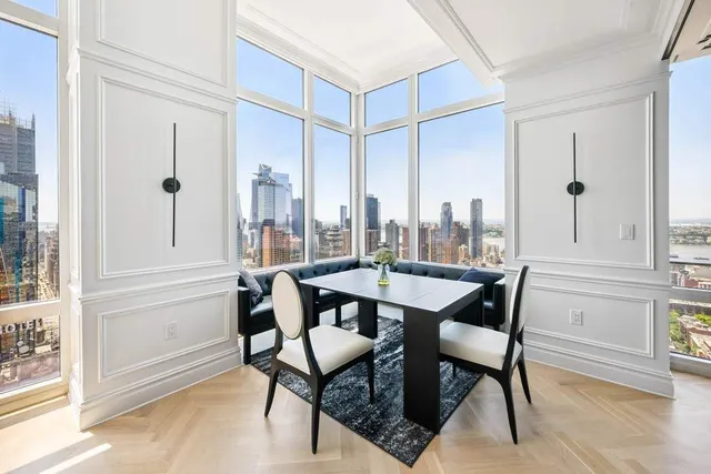 a view of a city from a living room