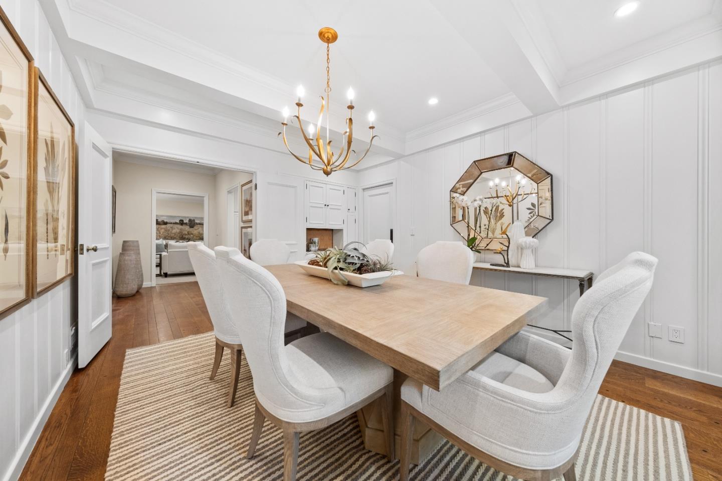 425 Dorchester Road San Mateo, CA 94402 - Photo 24 of 61 a view of a dining room with furniture a chandelier and wooden floor