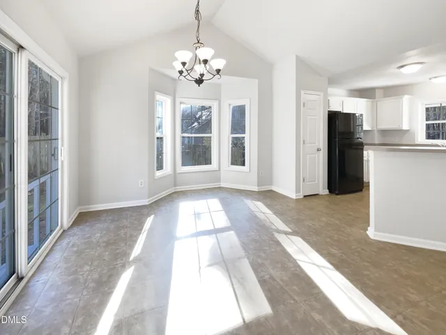 a view of a room with a chandelier