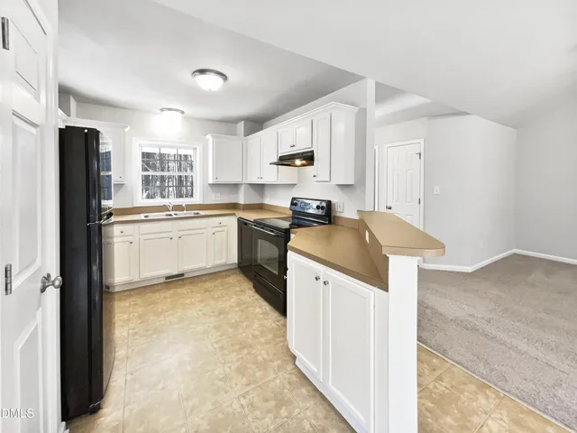 a kitchen with a sink a stove a refrigerator and cabinets