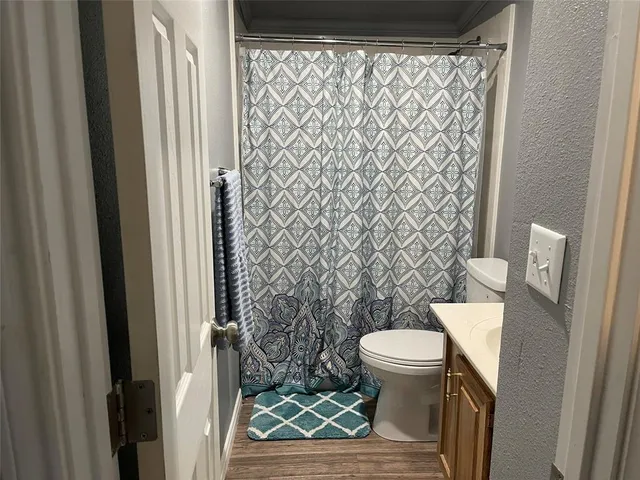 a white toilet sitting next to a shower curtain
