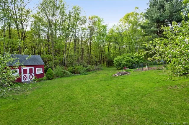 a view of a bench in a garden
