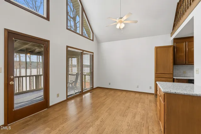 a view of a livingroom with furniture and wooden floor