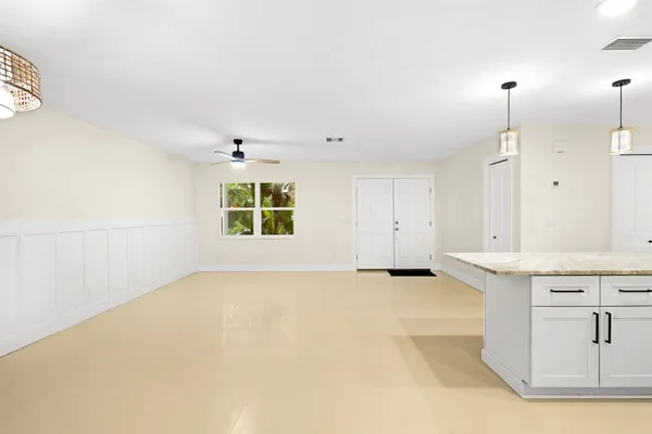 a view of a room with a window