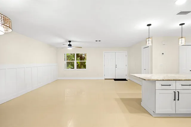 a view of a room with a window