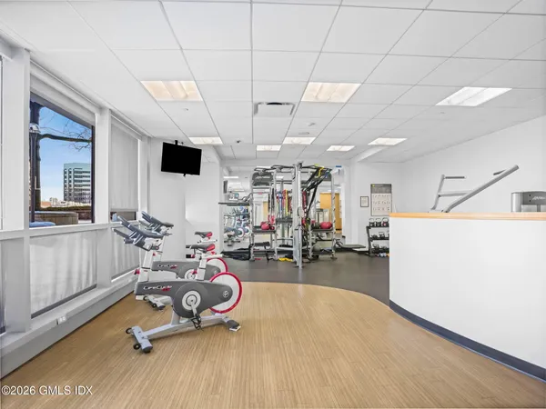 a view of a room with gym equipment