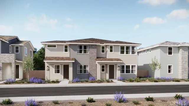 a front view of residential houses