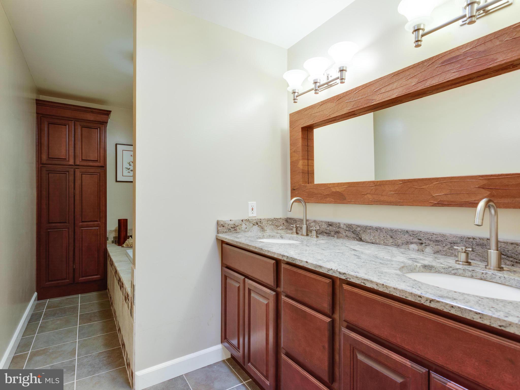 2357 Glade Bank Way Reston, VA 20191 - Photo 20 of 30 a bathroom with a granite countertop sink and a mirror