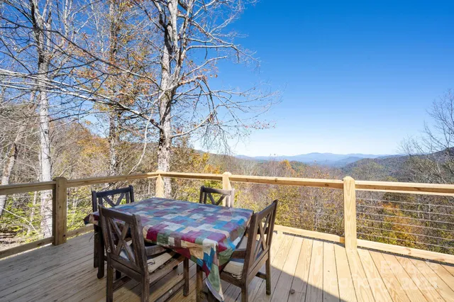 a view of a chairs and table on the deck