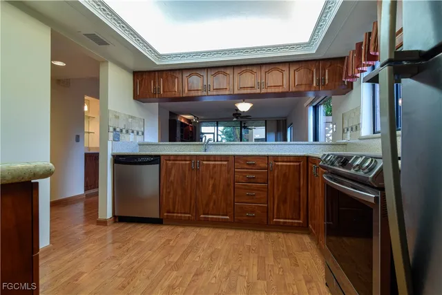 a close view of a refrigerator in kitchen