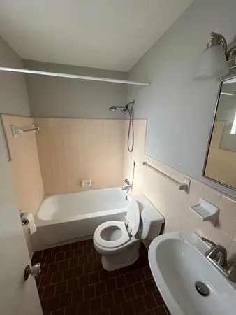 a bathroom with a sink a toilet and a bathtub
