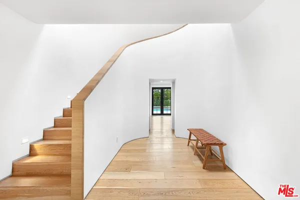 a living room with large window