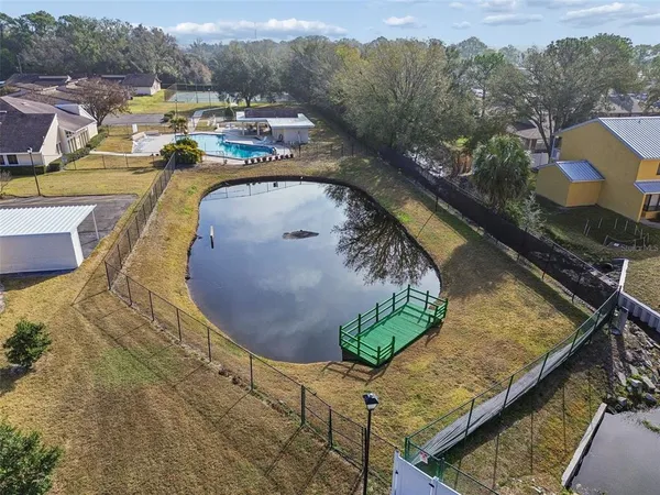 a view of a swimming pool with a yard