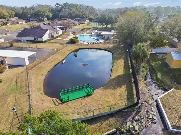a view of a swimming pool with a lake view