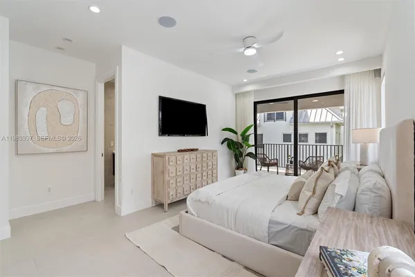 a bedroom with a large bed and a flat screen tv