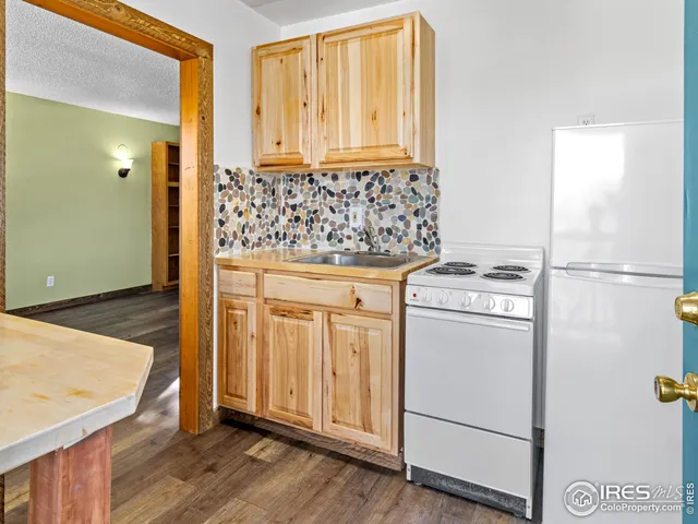 a kitchen with a sink and a refrigerator