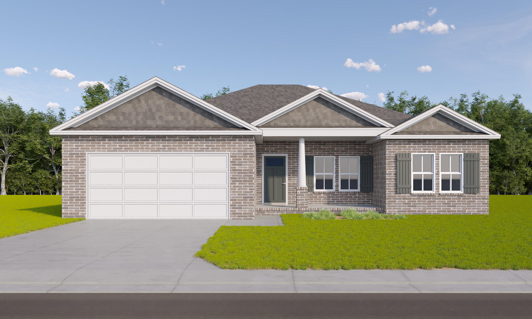 a front view of a house with a garden and yard