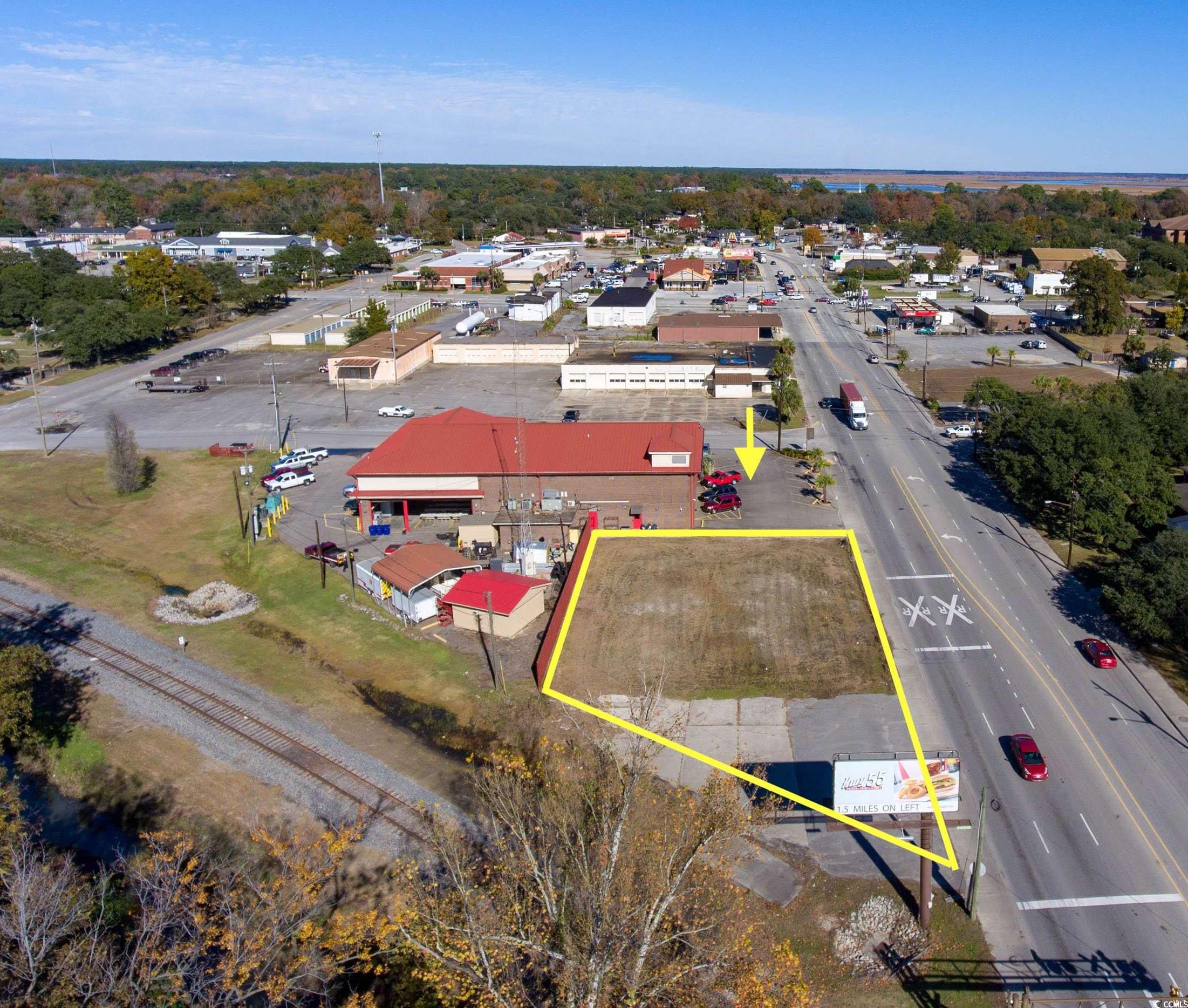 125 North Fraser Street Georgetown, SC 29440 - Photo 3 of 3 Aerial overview of property's location with property boundaries highlighted