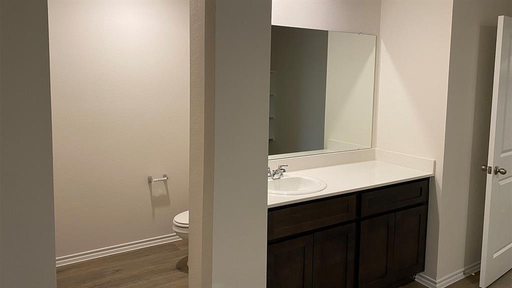 107 Hunters Way Canton, TX 75103 - Photo 20 of 23 Bathroom featuring vanity and dark wood-style flooring
