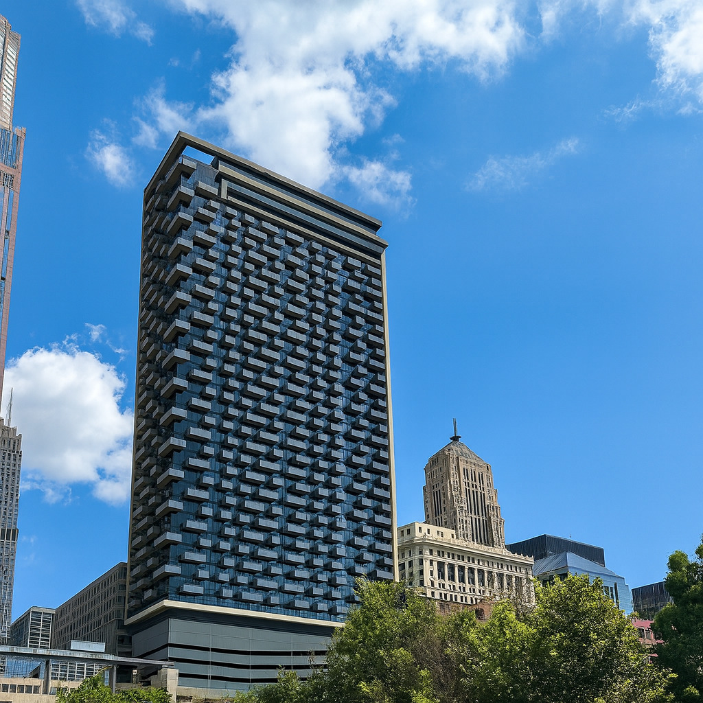 a view of a multi story building