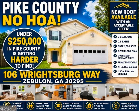 $249,900 | 106 Wrightsburg Way, Zebulon, GA 30295