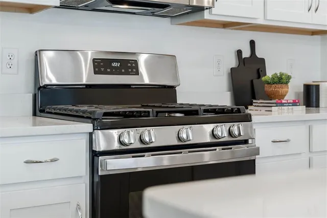 a close view of a stove sitting inside of a kitchen
