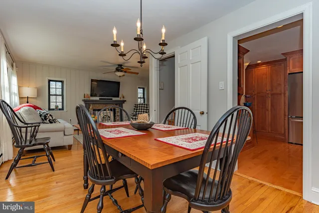 a view of a a dining room with furniture window and wooden floor