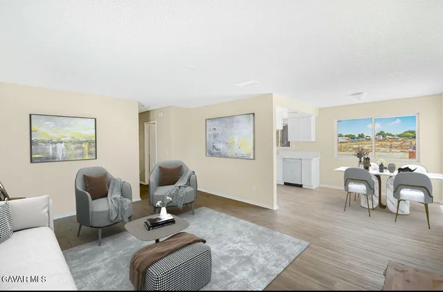 a living room with furniture rug and window