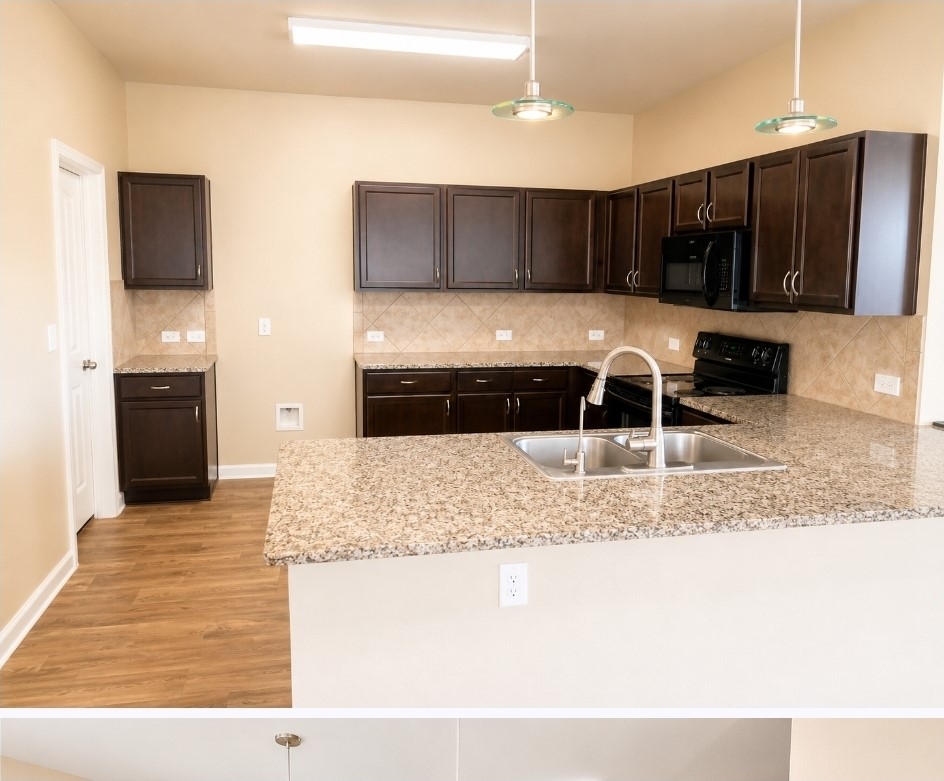 11640 Cambrian Road Manor, TX 78653 - Photo 6 of 15 a living room with stainless steel appliances kitchen island granite countertop a couch and a fireplace