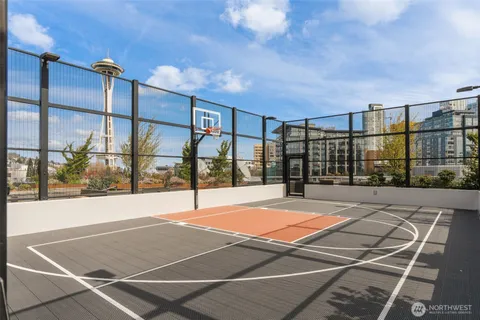 a view of an indoor basketball court