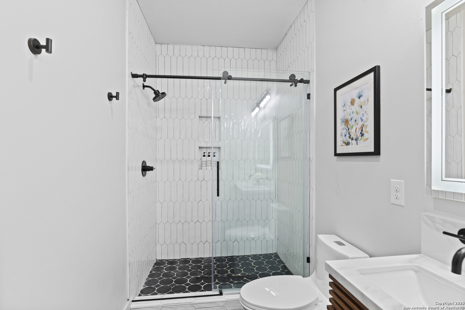 6789 River New Braunfels, TX 78132 - Photo 32 of 50 a bathroom with a toilet a sink and shower