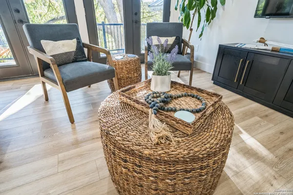 a living room with furniture