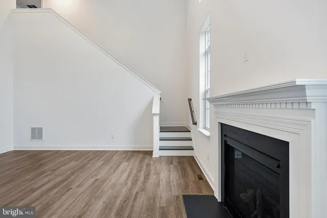 an empty room with a bathroom