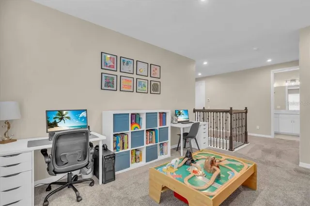 an aerial view of a golf course with a garden