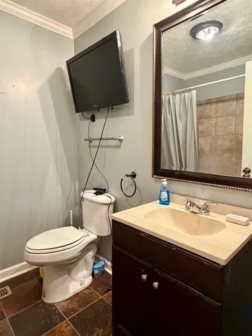 a bathroom with a sink toilet and mirror
