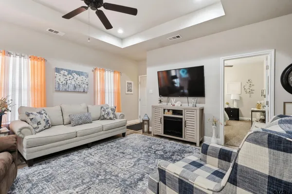 a living room with furniture