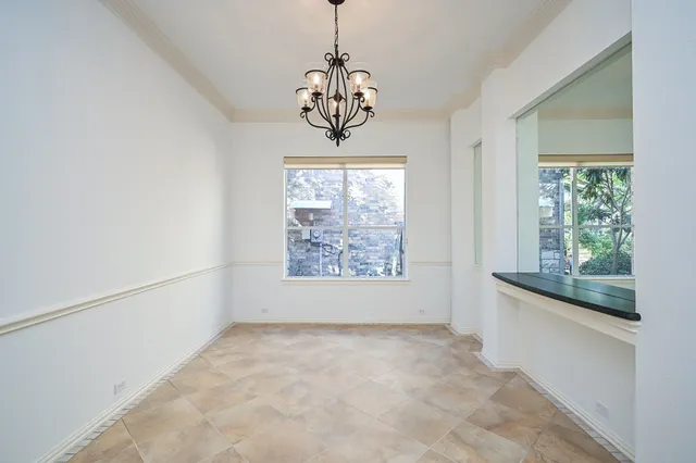 a view of a chandelier in a room