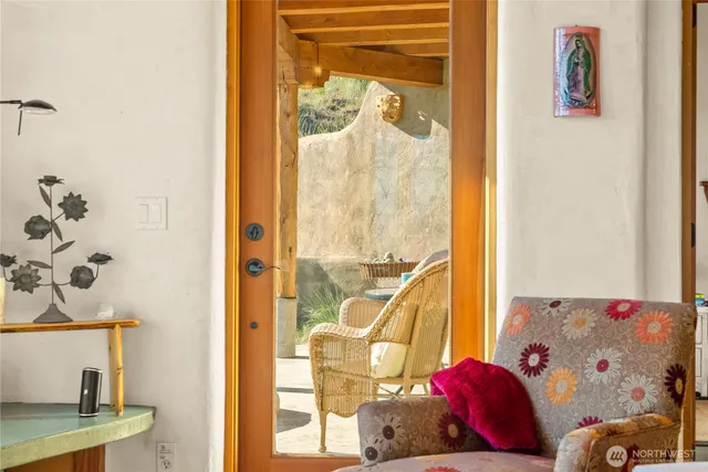 a living room with a couch and a table