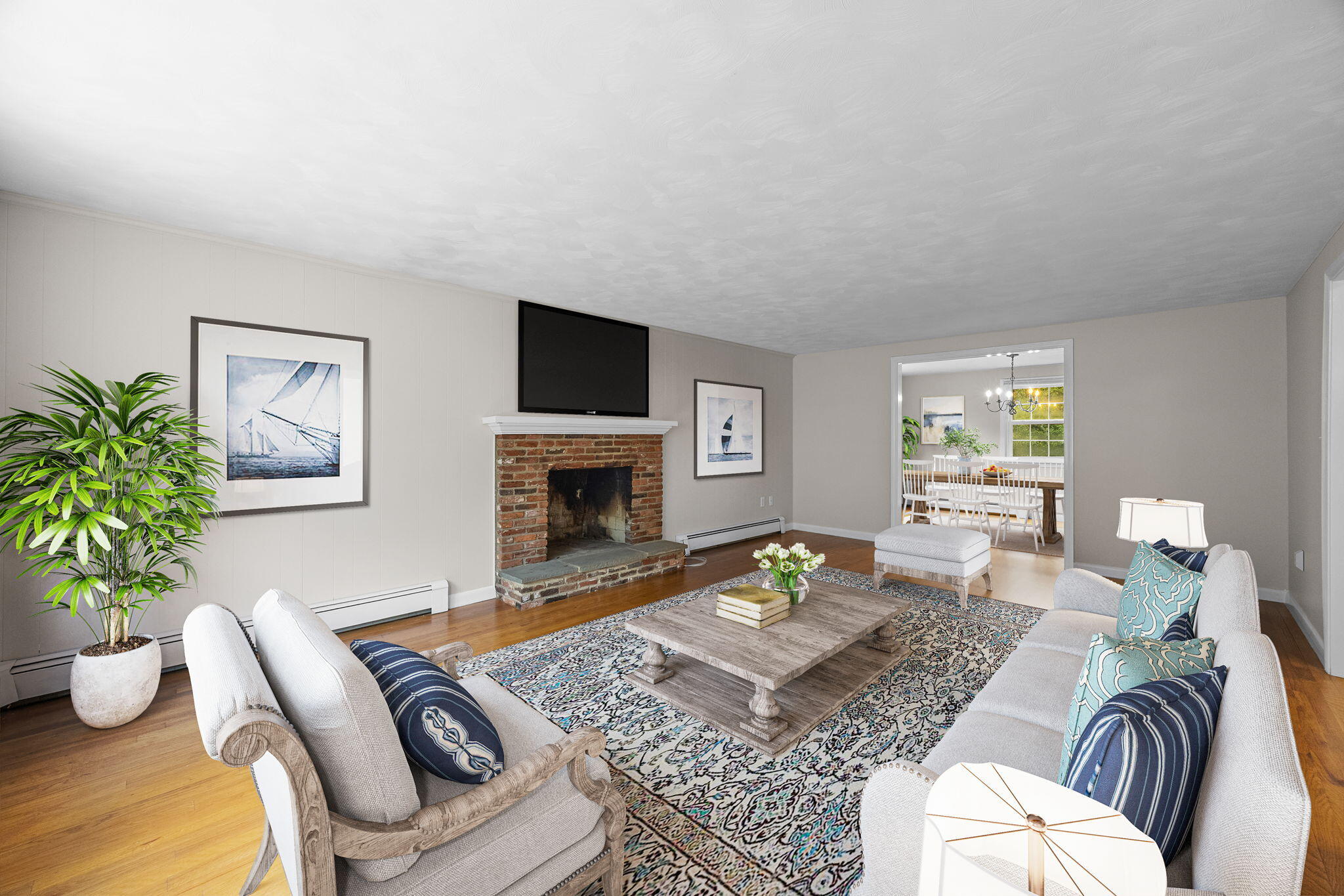 21 Green Way South Yarmouth, MA 02664 - Photo 6 of 42 a living room with furniture a flat screen tv and a fireplace