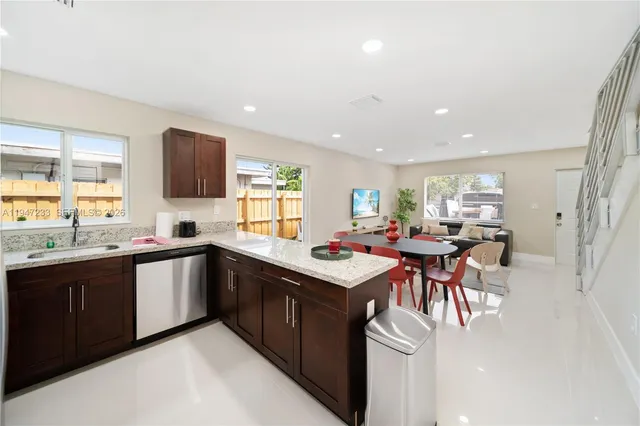 a kitchen with lots of counter top space