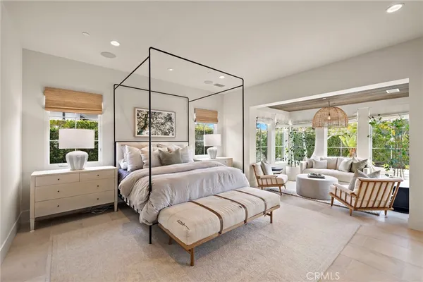 a bed room with a bed and a table